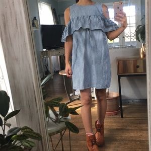 Super cute navy and white gingham dress!